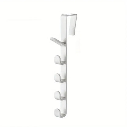 Plastic over-the-door hanger rack from Prime Deal Zone with hooks for organizing clothes, purses, and bags in the bedroom.