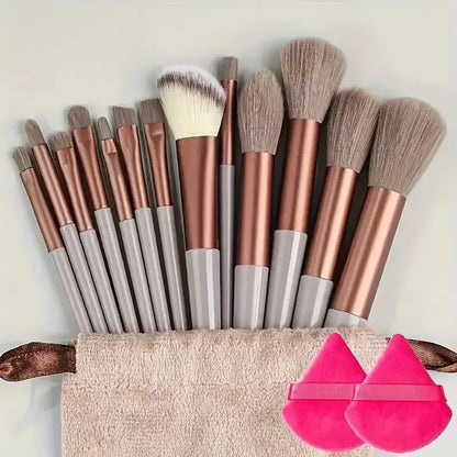 Set of 13 Prime Deal Zone synthetic nylon makeup brushes with soft bristles for foundation, blush, and powder application.