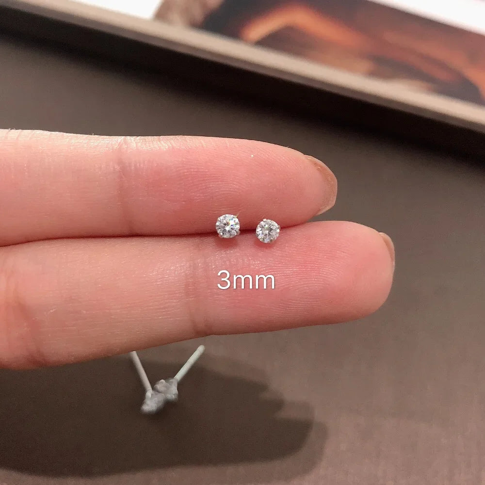Sterling silver CZ stud earrings, round cubic zirconia - view 14