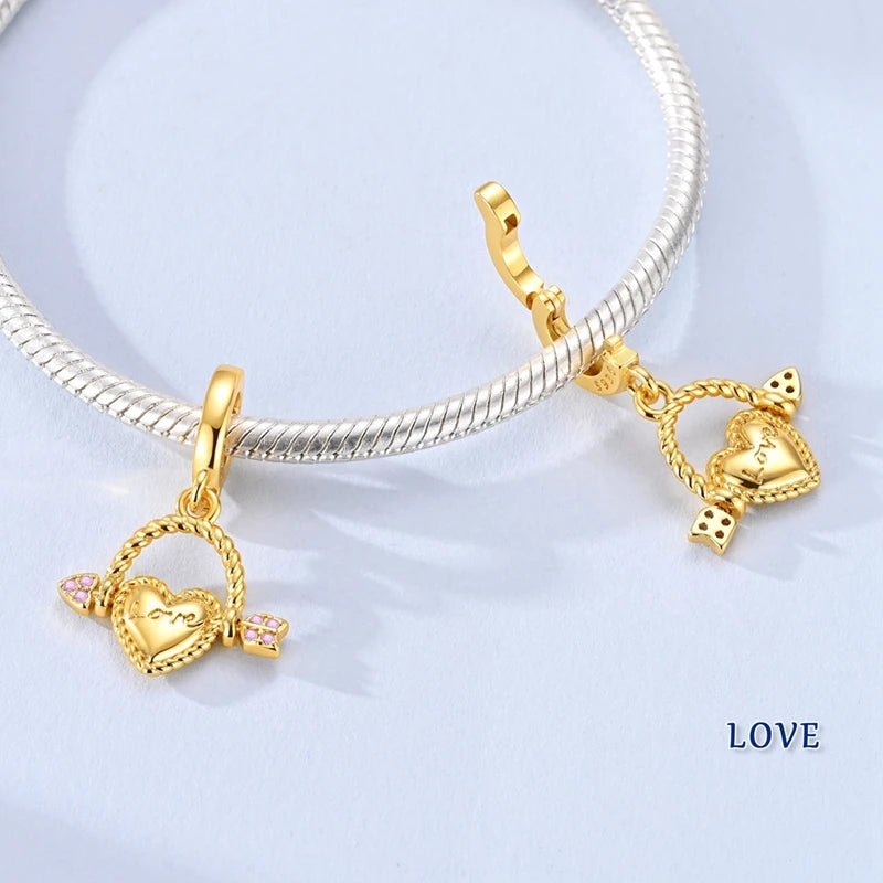 925 sterling silver gold-tone charm beads, crosses and bows - view 5