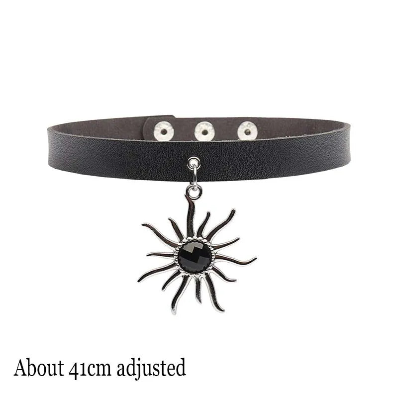 Black PU Leather Punk Choker Collar Necklace — Rivet Detail, Gothic Style