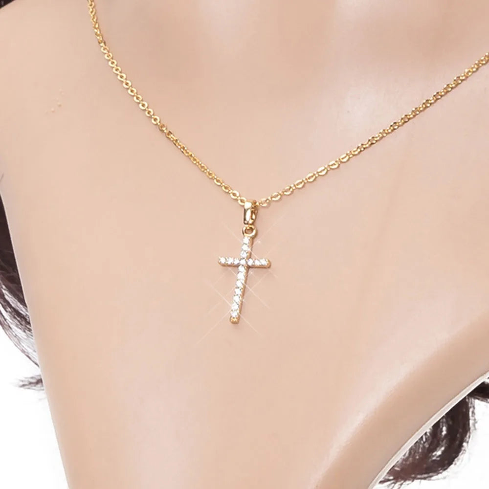 zircon cross pendant necklace, unisex hip hop chain - view 3