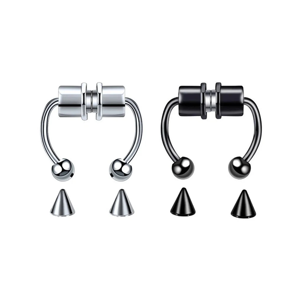 stainless steel fake septum nose ring clip, no piercing - view 2