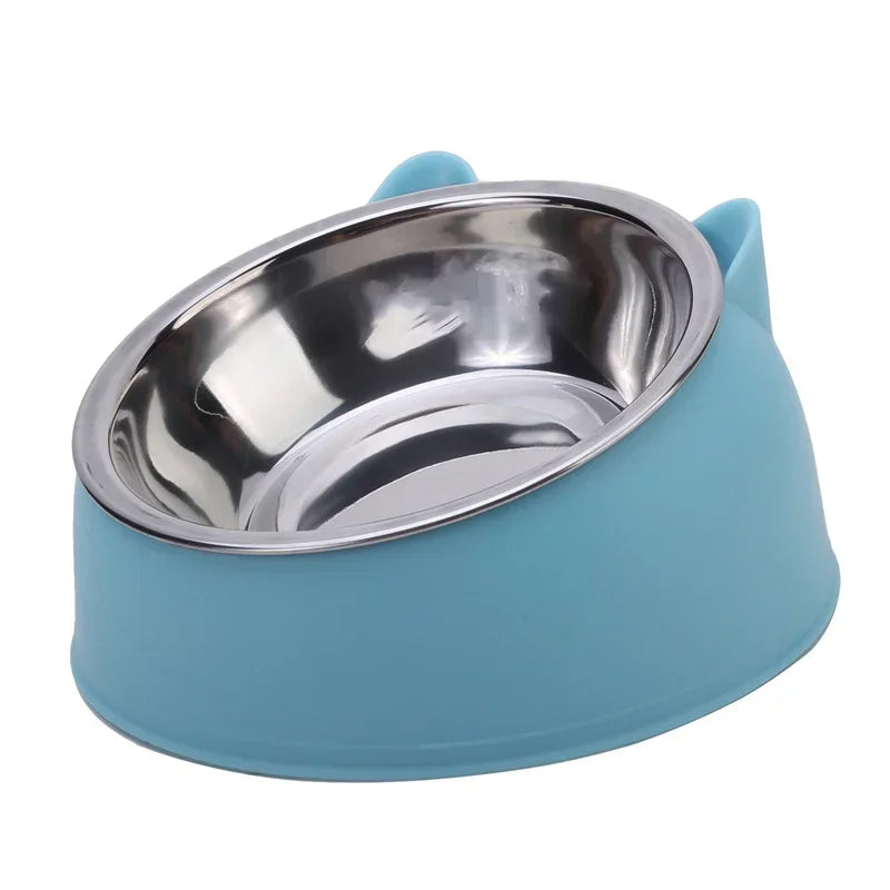 Prime Deal Zone stainless steel cat bowl with inclined design for kittens and puppies, ideal for feeding and drinking pets.