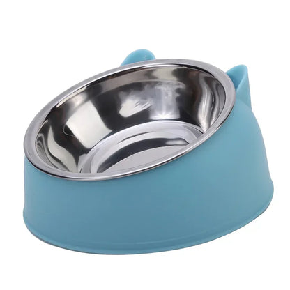 Prime Deal Zone stainless steel cat bowl with inclined design for kittens and puppies, ideal for feeding and drinking pets.