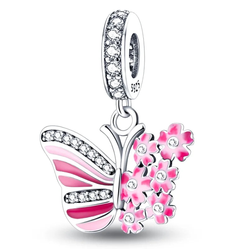 925 Silver-Plated Butterfly Charm Beads, Multicolour
