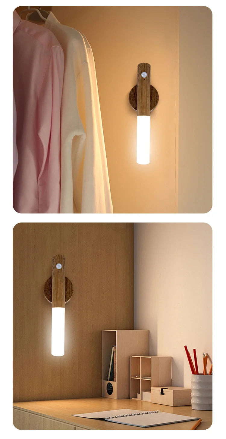 Prime Deal Zone LED night light with motion sensor, USB rechargeable, ideal for bedside tables, cabinets, wardrobes, and home lighting
