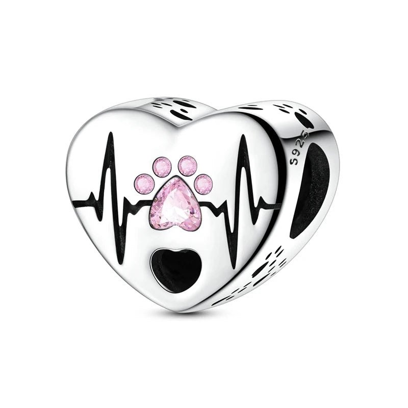 925 Sterling Silver Pet & Animal Charm Beads — Dogs, Paws & Hearts
