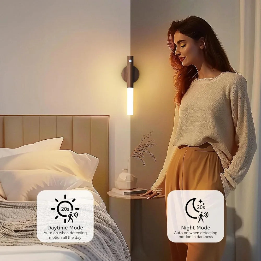 Prime Deal Zone LED night light with motion sensor, USB rechargeable, for bedside, wardrobe, and home cabinet lighting.