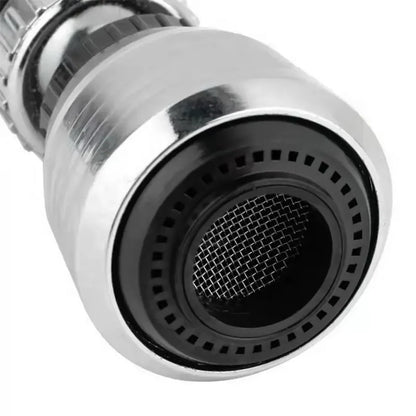 Stainless steel kitchen faucet sprinkler extender with rotating splash-proof bubbler for water-saving and extended spray reach.