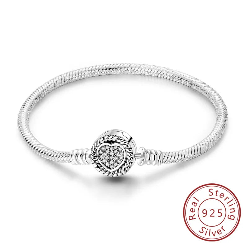 925 Sterling Silver Charm Bracelet — Pavé Zirconia, 17–20cm