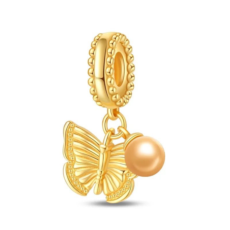 925 Silver-Plated Butterfly Charm Beads, Multicolour