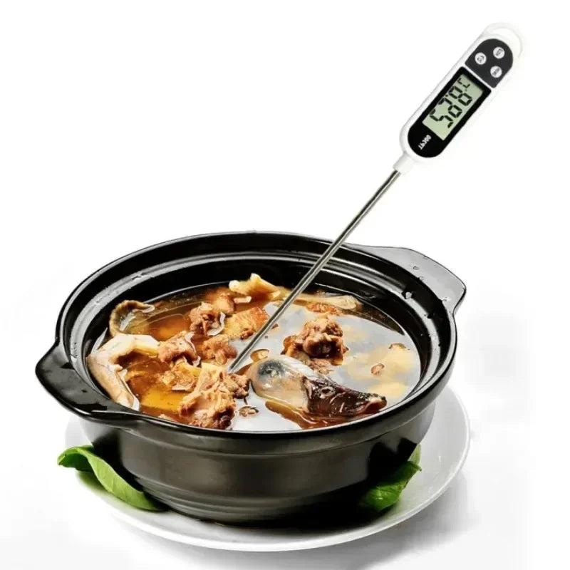 Prime Deal Zone TP300 digital food thermometer with probe, ideal for kitchen, meat, water, oil, and BBQ cooking.