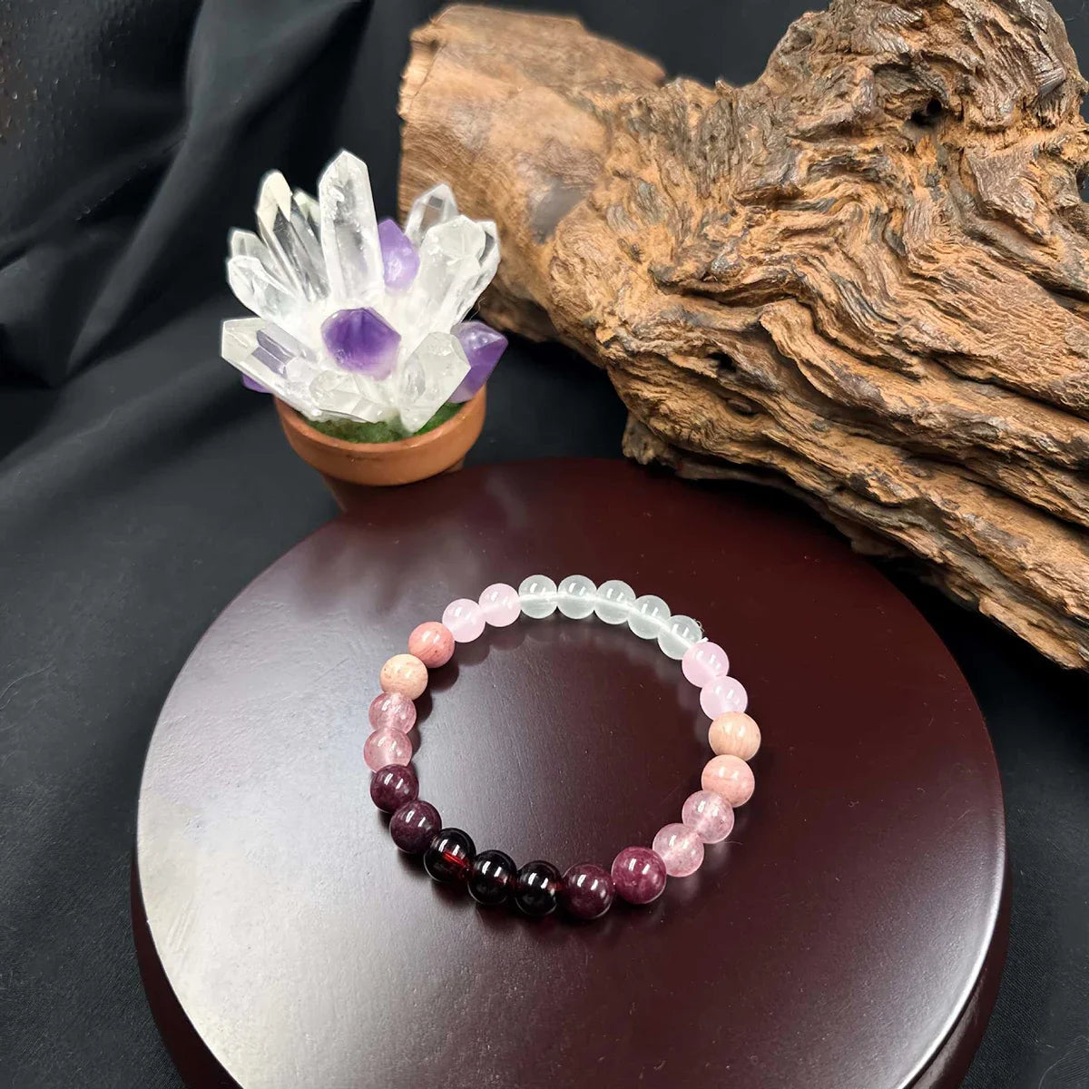 Pink Amethyst couple bracelets set with natural stone beads, handmade jewelry for women and men, ideal for romantic and self-love gifts