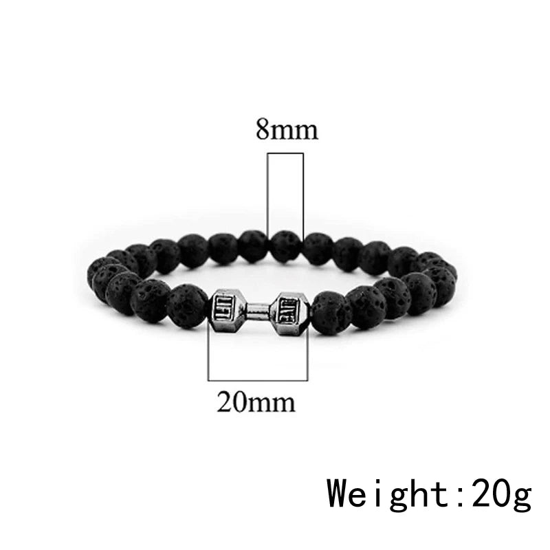 natural lava stone and alloy dumbbell bead bracelet - view 2
