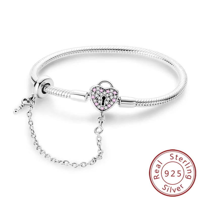 925 Sterling Silver Charm Bracelet — Pavé Zirconia, 17–20cm