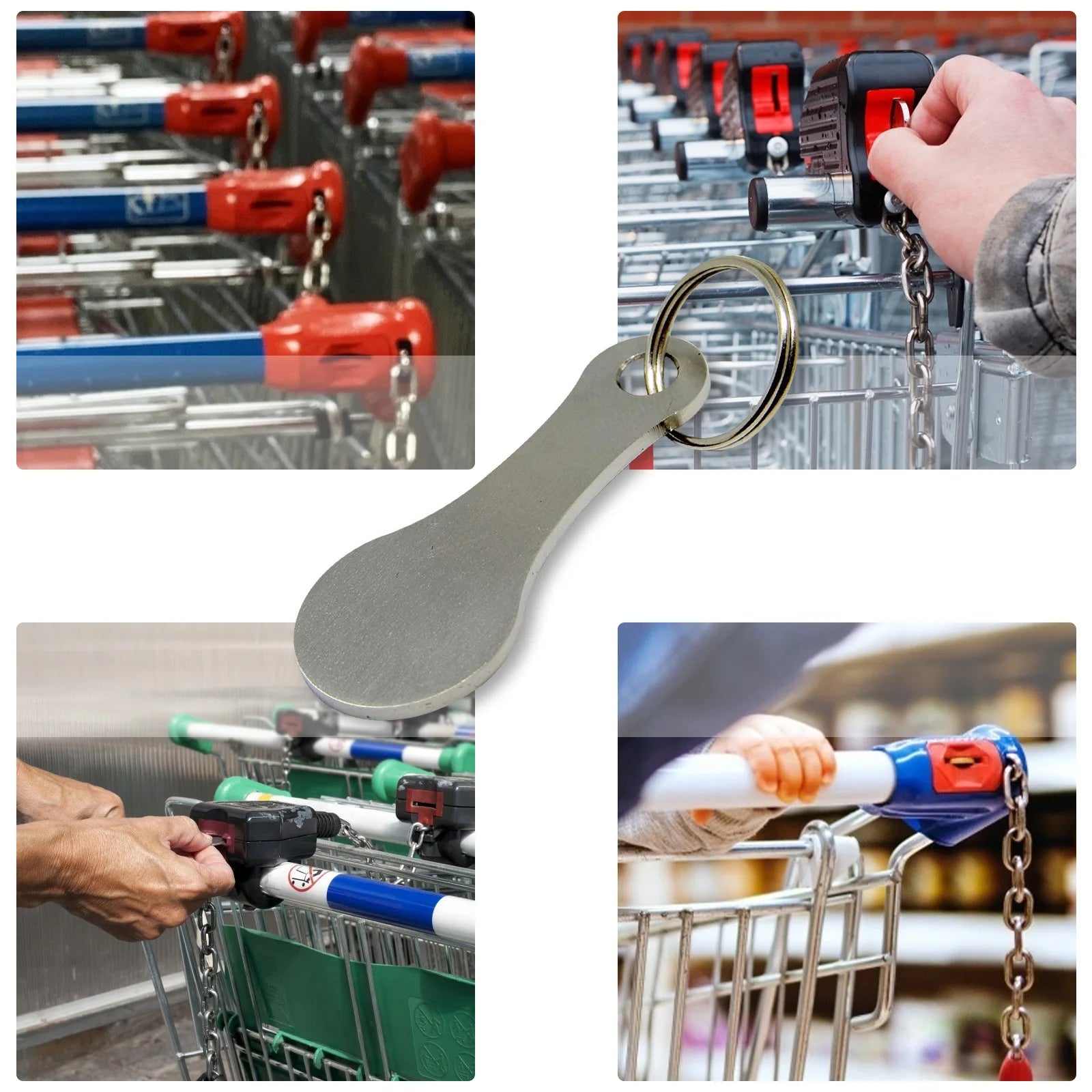 Stainless steel shopping cart token keychain with key hook, portable and durable for everyday use by Prime Deal Zone.