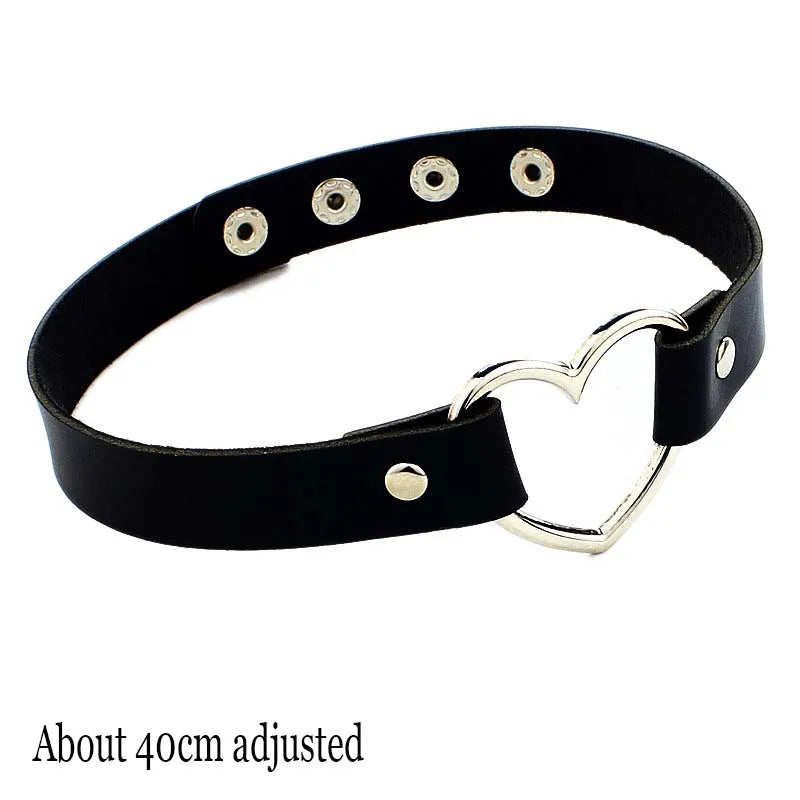 Black PU Leather Punk Choker Collar Necklace — Rivet Detail, Gothic Style