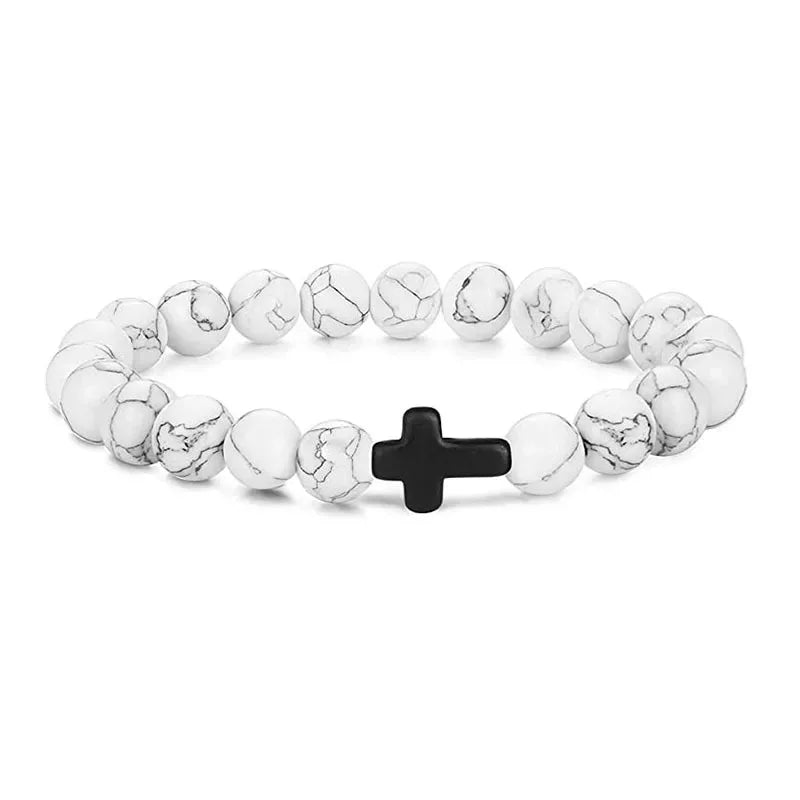 natural stone prayer bead bracelet, rosary cross - view 8
