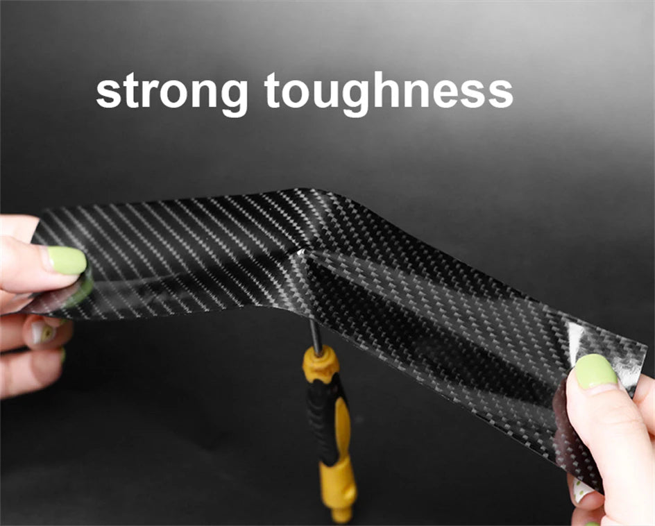 Prime Deal Zone 3D carbon fiber car sticker for door sills and side mirrors, waterproof black anti-scratch tape for auto protection.