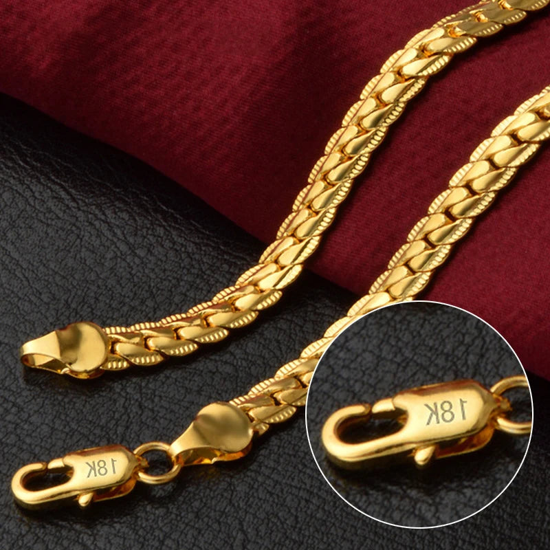 925 Sterling Silver 6MM Sideways Chain Necklace, Gold or Silver