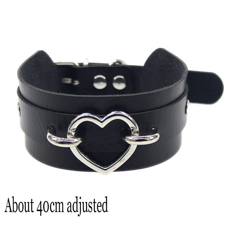 Black PU Leather Punk Choker Collar Necklace — Rivet Detail, Gothic Style
