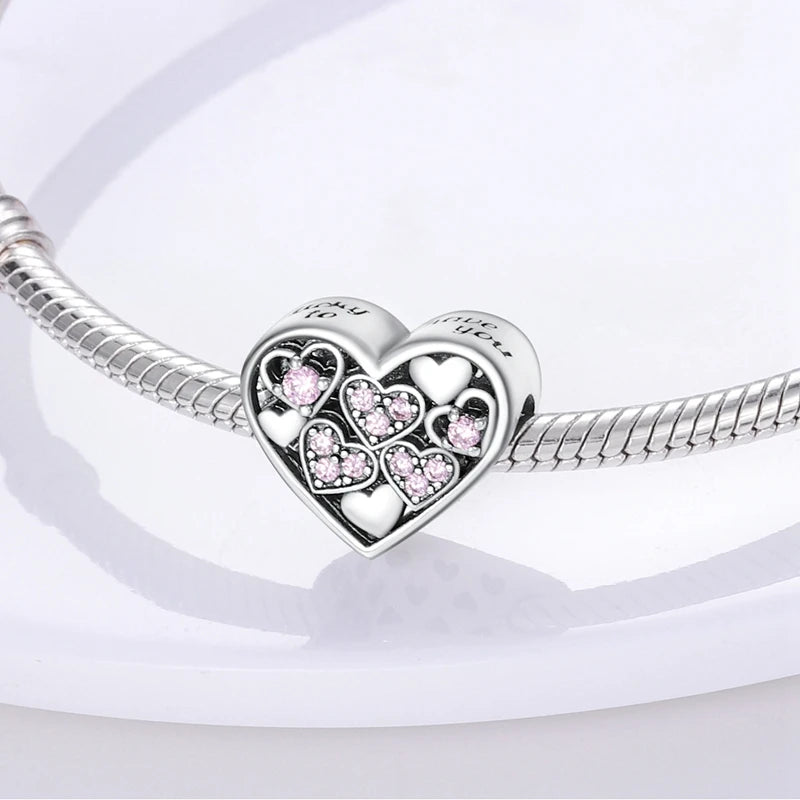 925 sterling silver charm beads, hearts and sweet love designs - view 3