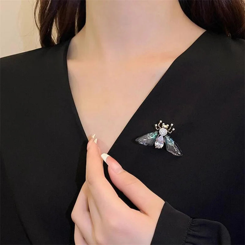 rhinestone and pearl butterfly bee brooch - view 3