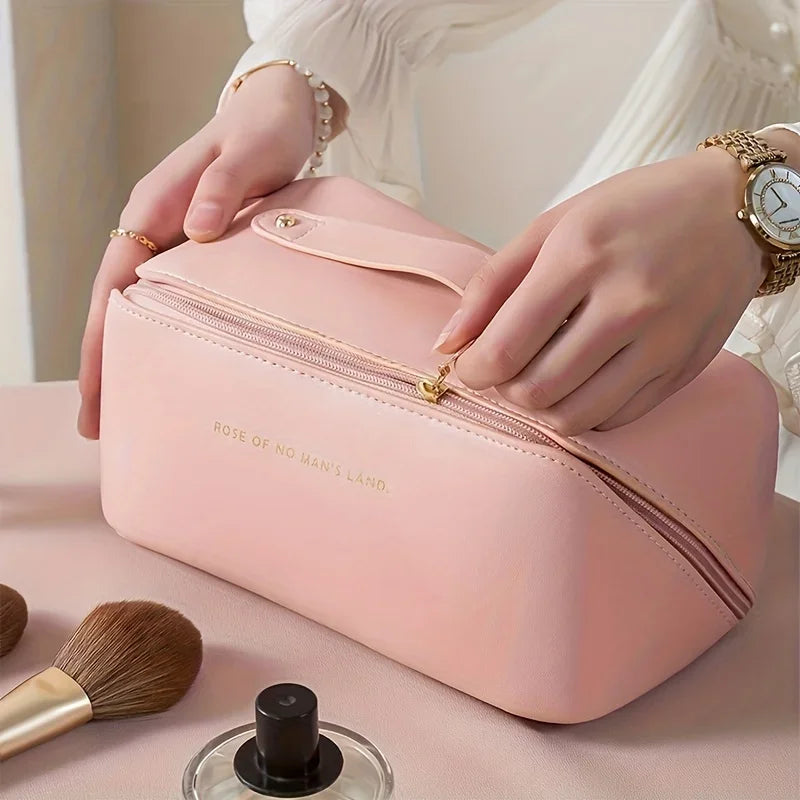 Women's Luxury Large Capacity Travel Cosmetic Bag | PU Leather Makeup & Toiletry Organizer with Zipper
