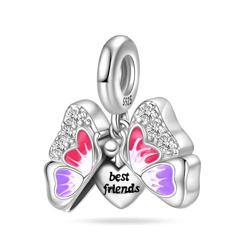 925 Silver-Plated Butterfly Charm Beads, Multicolour