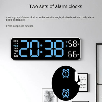 Large digital wall clock from Prime Deal Zone showing temperature, humidity, week display, and adjustable brightness with LED display.