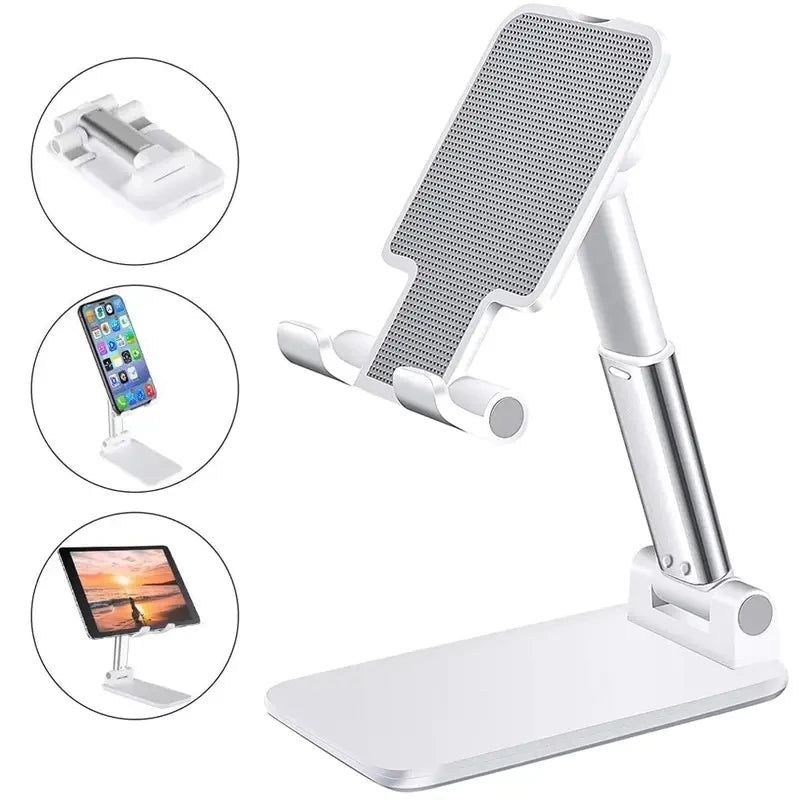 Prime Deal Zone adjustable desk phone holder stand for iPhone, iPad, and tablets, featuring a universal, stable desktop design
