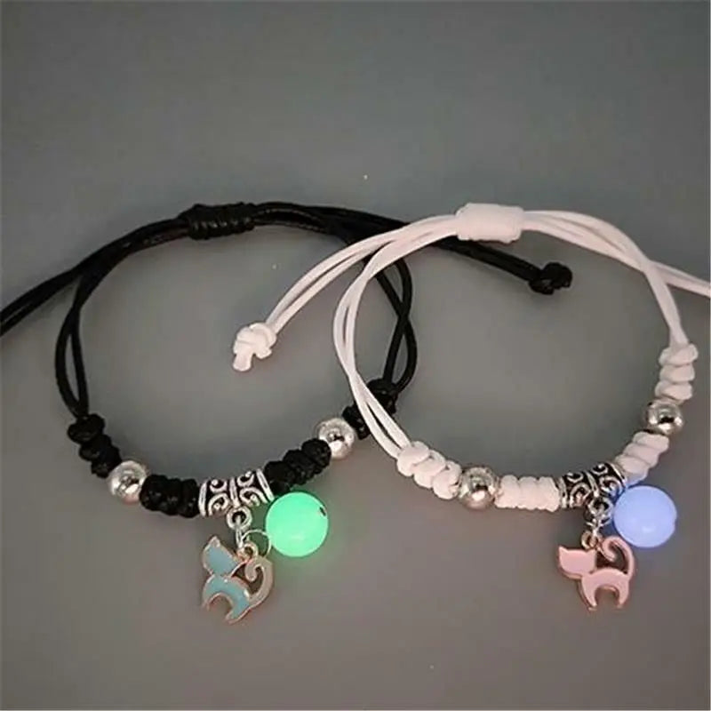 luminous glow bead couple bracelet set, stars moons and hearts - view 14