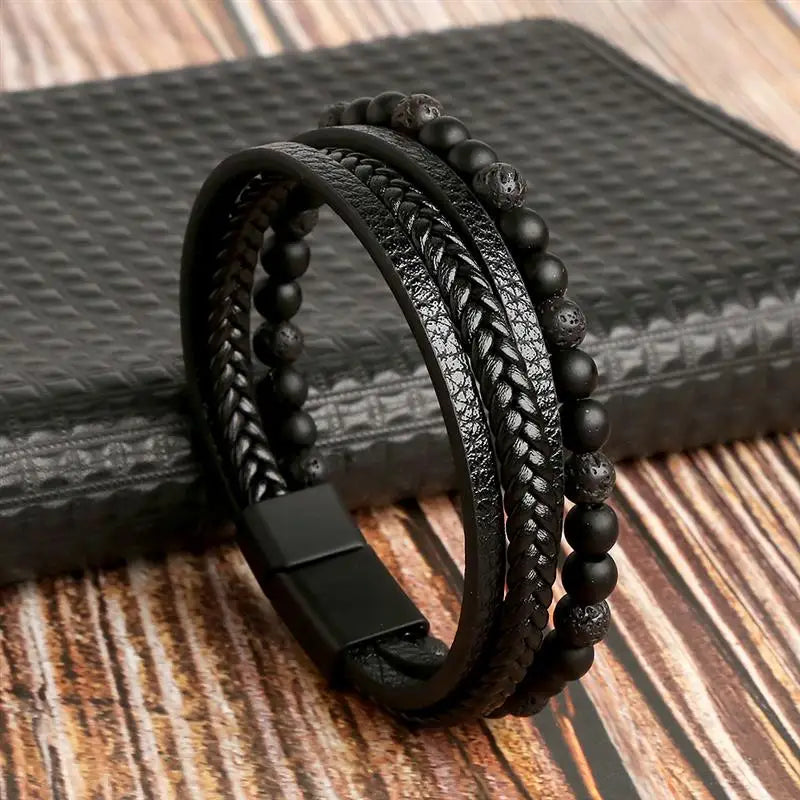 Men’s Multi-Layer Woven Leather Bracelet — Casual Fashion
