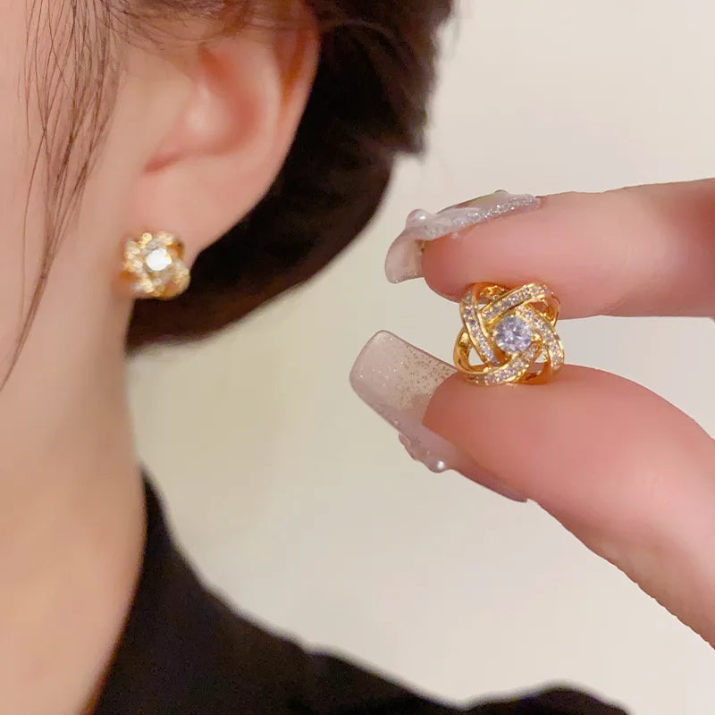 zircon cross and geometric stud earrings, light luxury - view 3