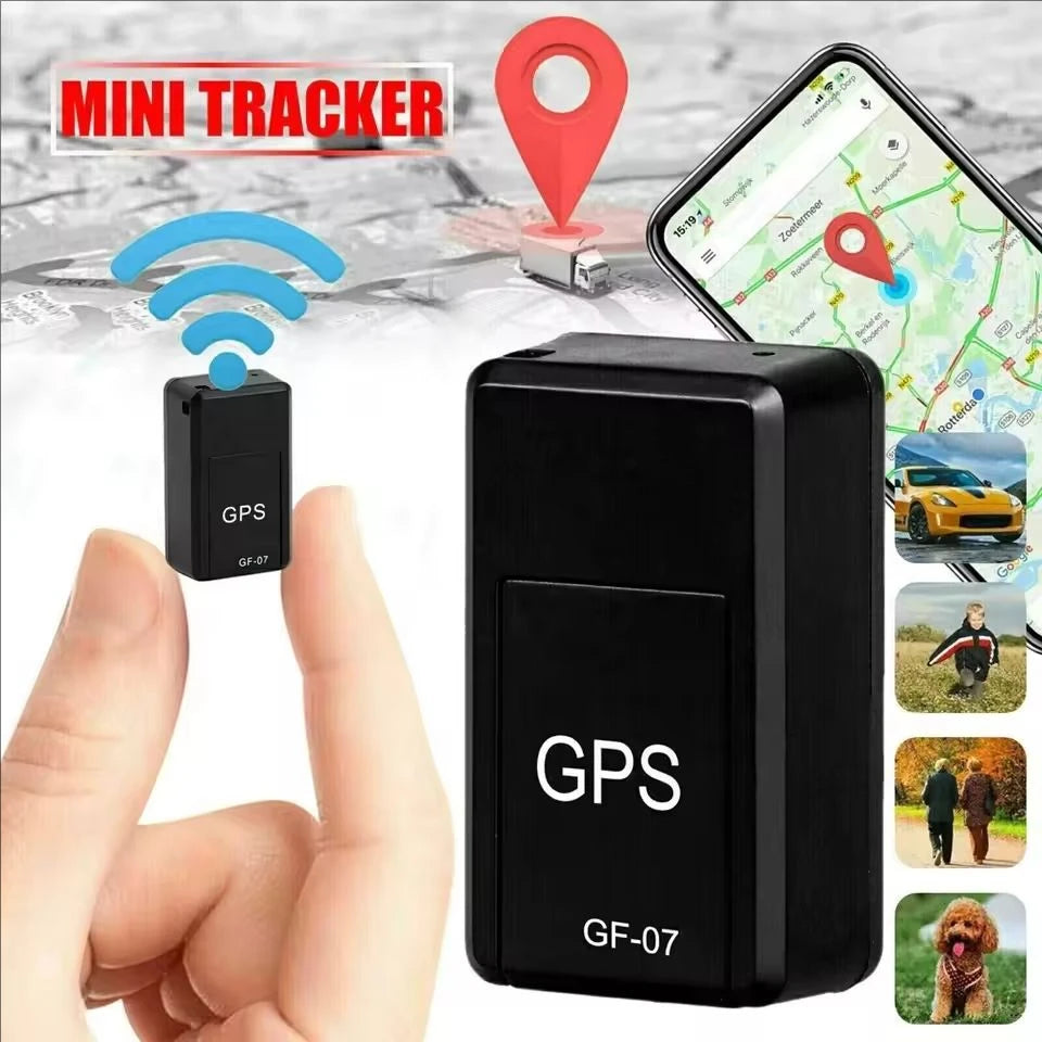Mini portable GPS tracking device for cars with strong magnet, precise location, and app compatibility for vehicle tracking.