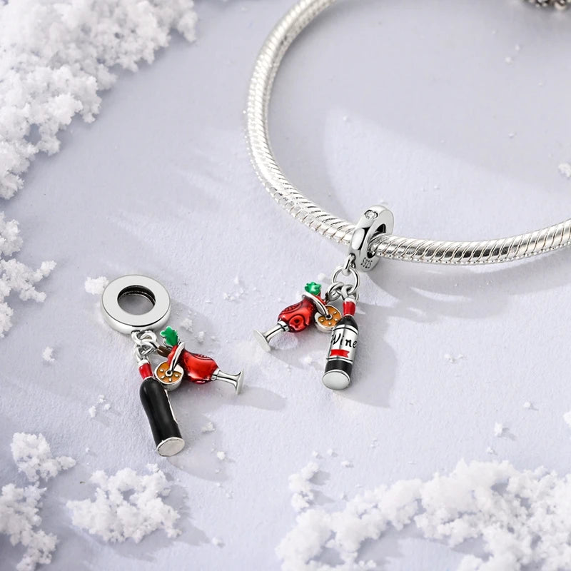 925 Sterling Silver Red Wine & Chili Charm Beads