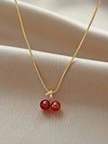 cherry pendant necklace, red resin charm - view 7