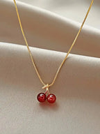 cherry pendant necklace, red resin charm - view 7