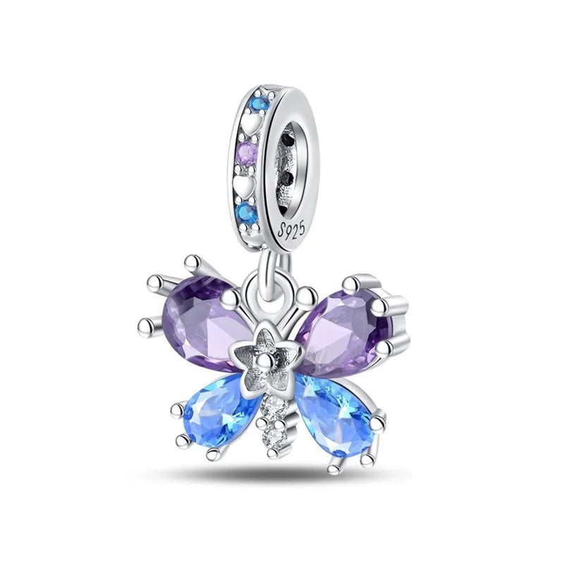 925 Silver-Plated Butterfly Charm Beads, Multicolour