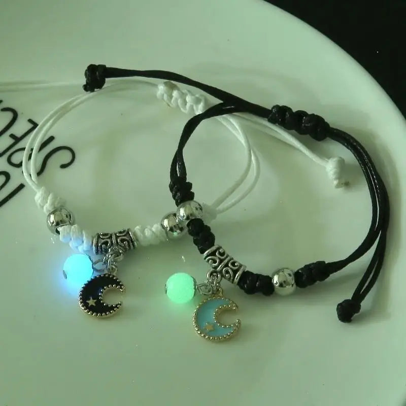luminous glow bead couple bracelet set, stars moons and hearts - view 12