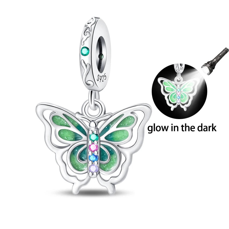 925 Silver-Plated Butterfly Charm Beads, Multicolour