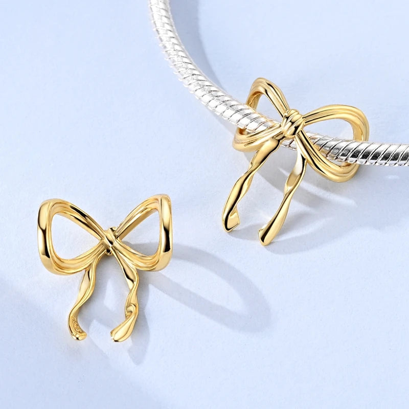 925 sterling silver gold-tone charm beads, crosses and bows - view 10