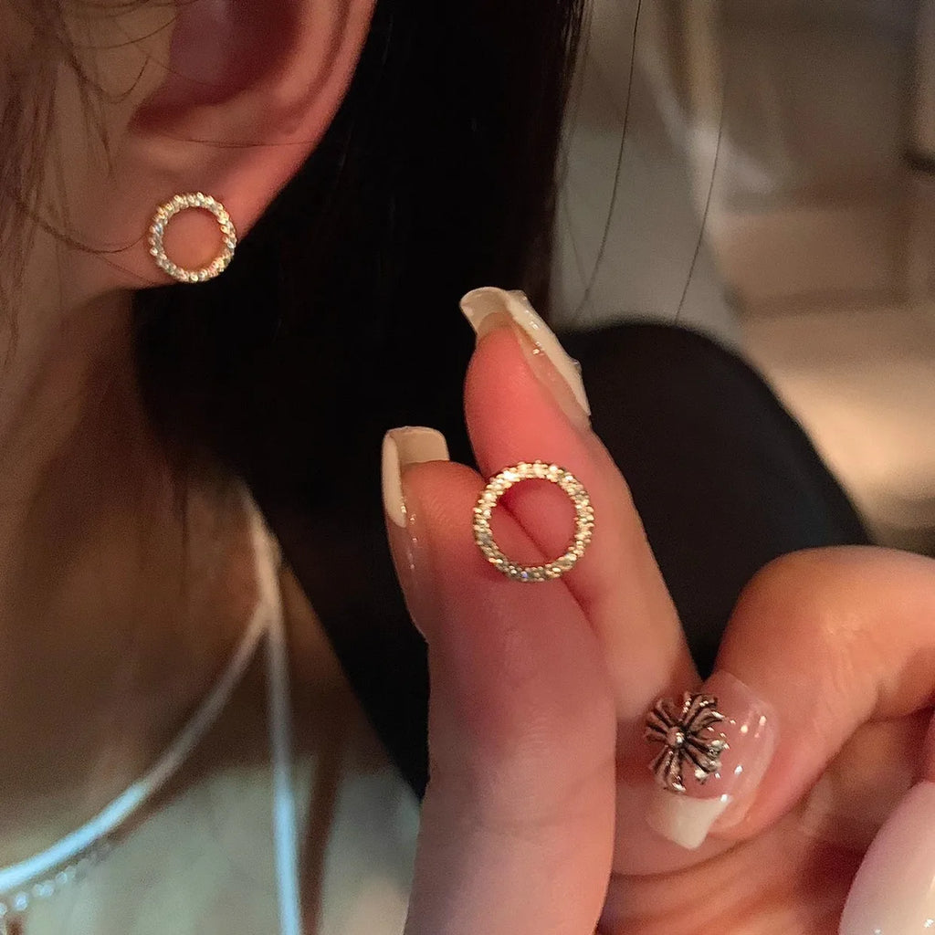 gold-tone round stud earrings, simple and elegant - view 1