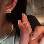 gold-tone round stud earrings, simple and elegant - view 1