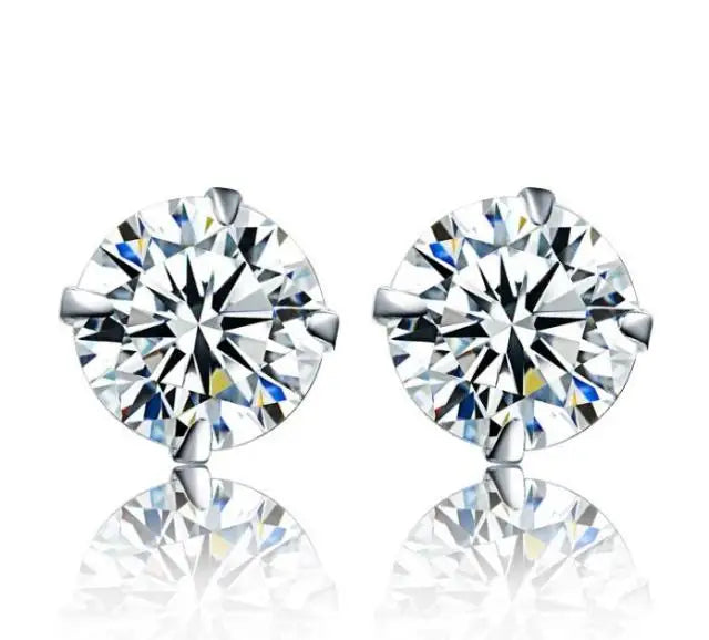 Sterling silver CZ stud earrings, round cubic zirconia - view 13