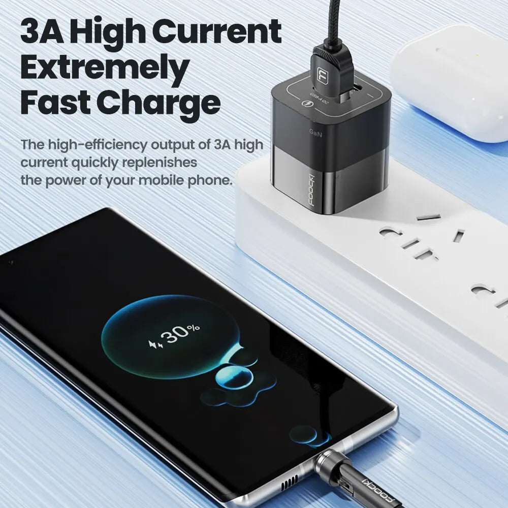 Toocki 540 Rotate Magnetic USB Type C cable for iPhone, Xiaomi, with magnetic connector and fast charging capabilities.
