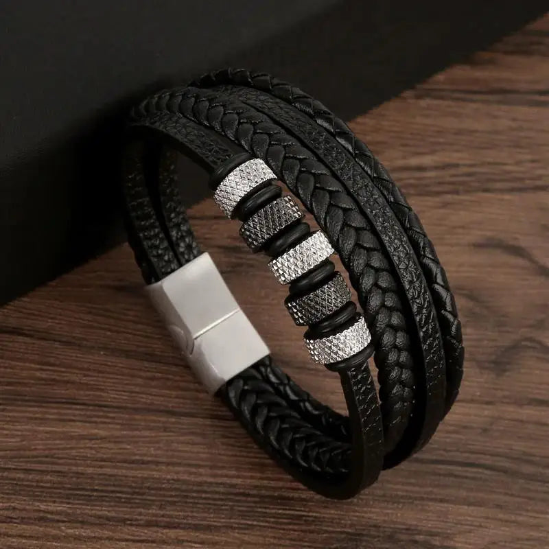 Men’s Multi-Layer Woven Leather Bracelet — Casual Fashion