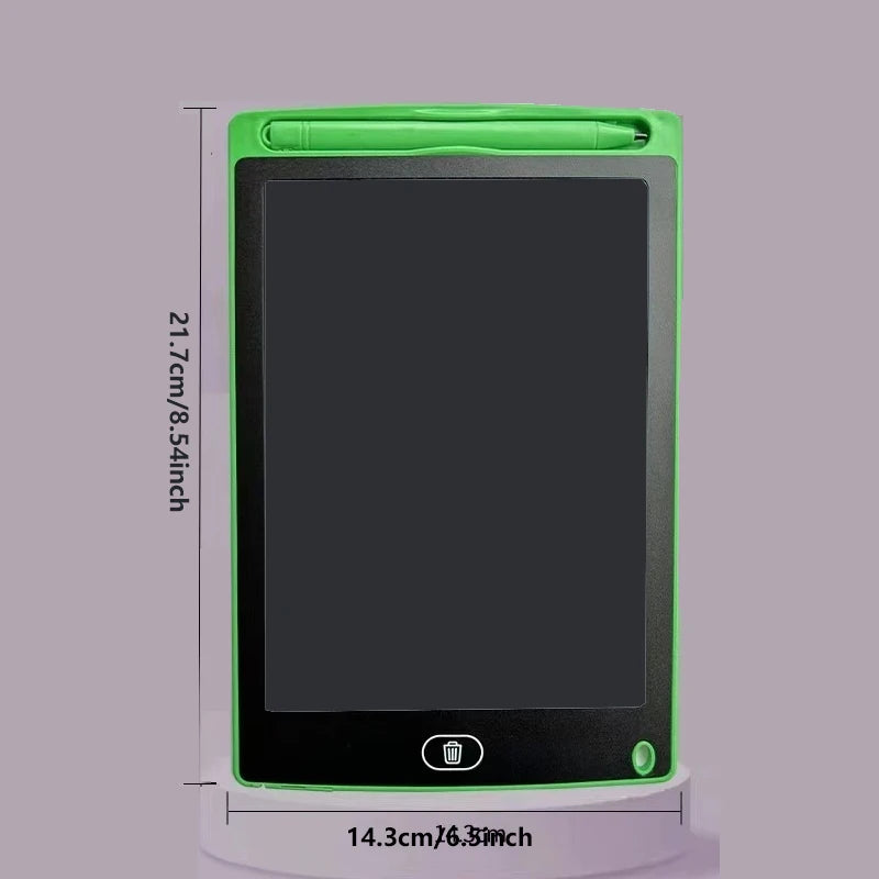 Multi-size LCD writing tablet for kids by Prime Deal Zone, showing colorful drawing on 6.5, 8.5, 10, or 12-inch reusable educational board