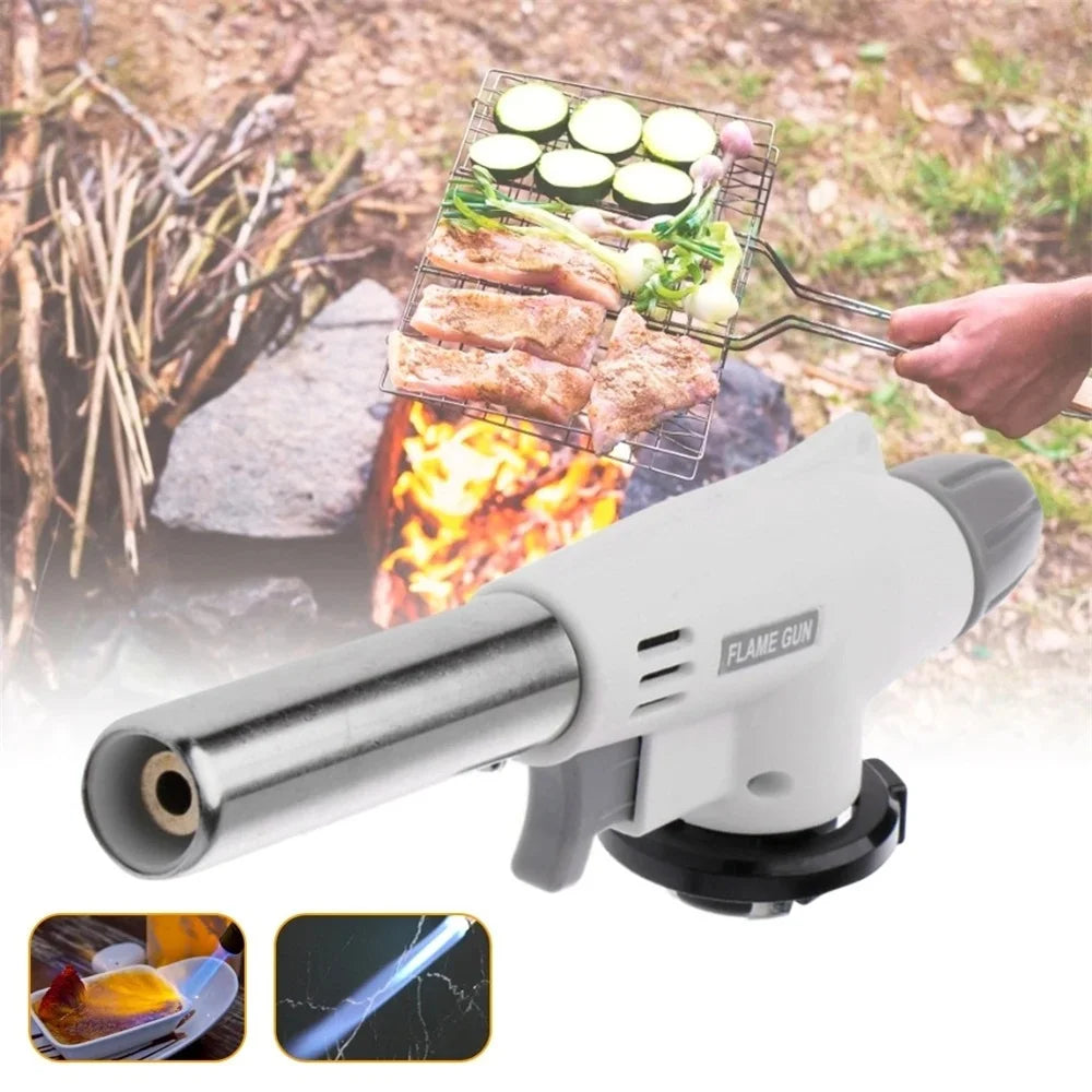 Prime Deal Zone torch cooking auto-ignition butane gas welding burner with flame gun for BBQ camping and cooking activities.